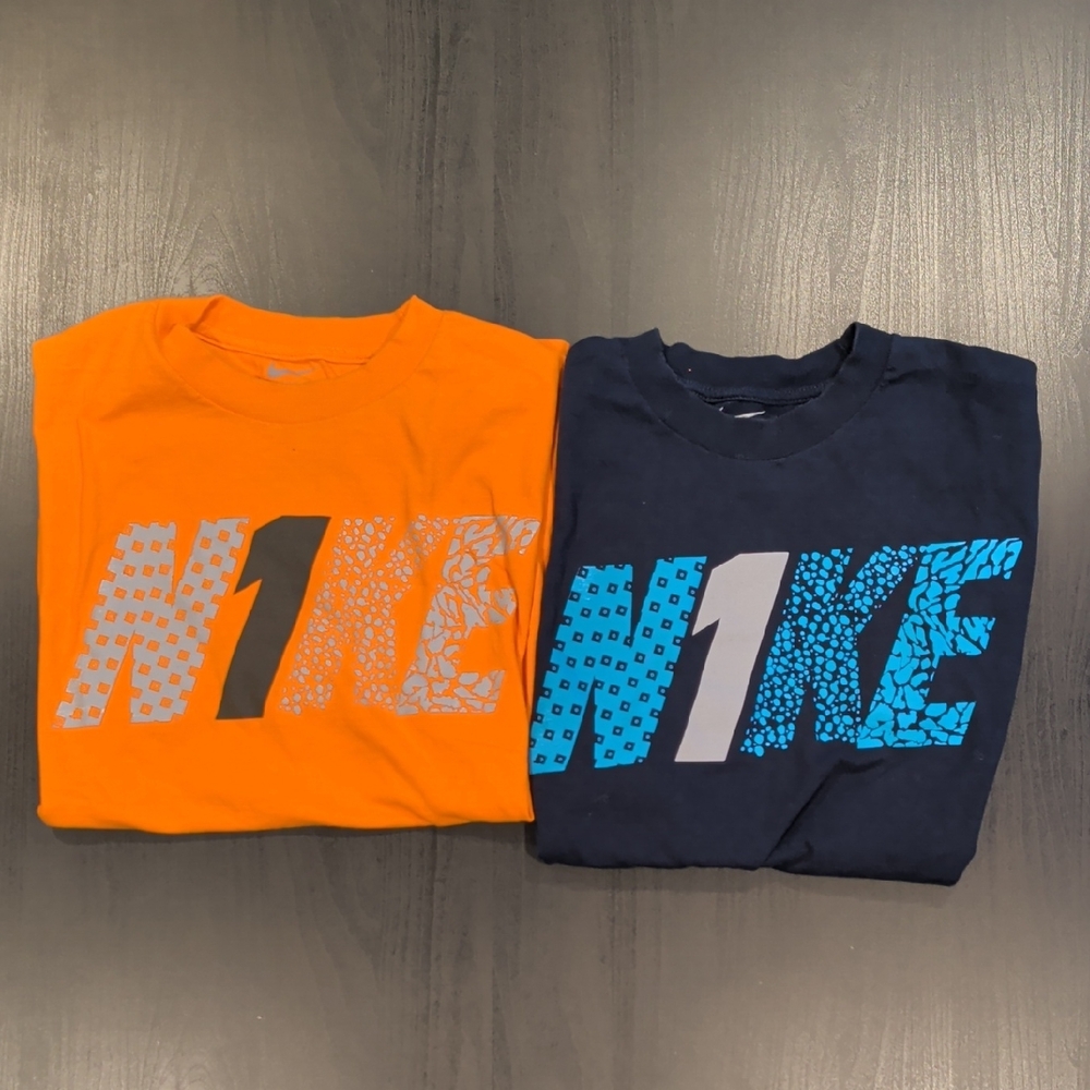 Nike Mens Short-Sleeve Graphic Tee Set - Orange & Navy Blue